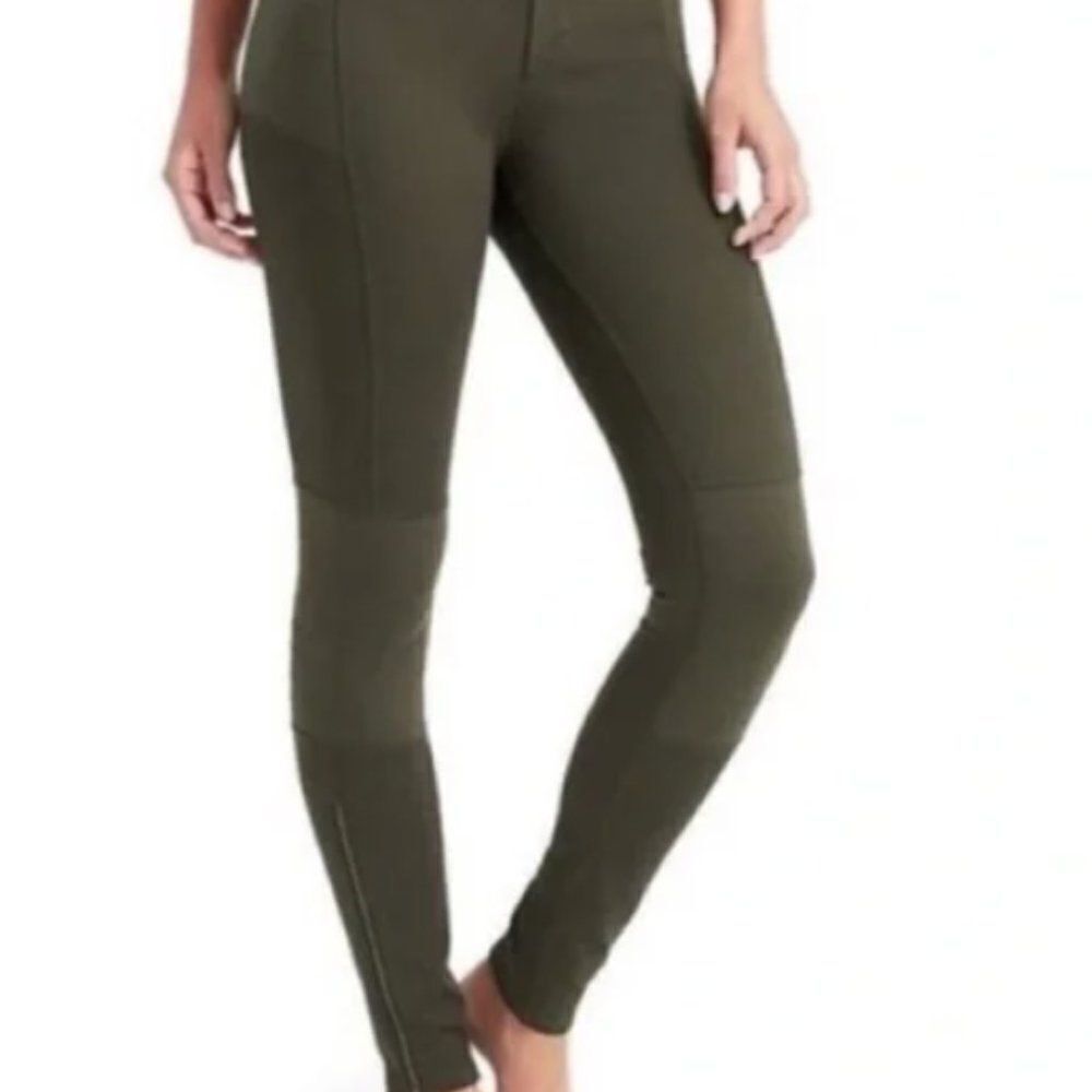Athleta Womens Size 14 Solid Army Olive Green Trailsetter Ponte Moto Pants